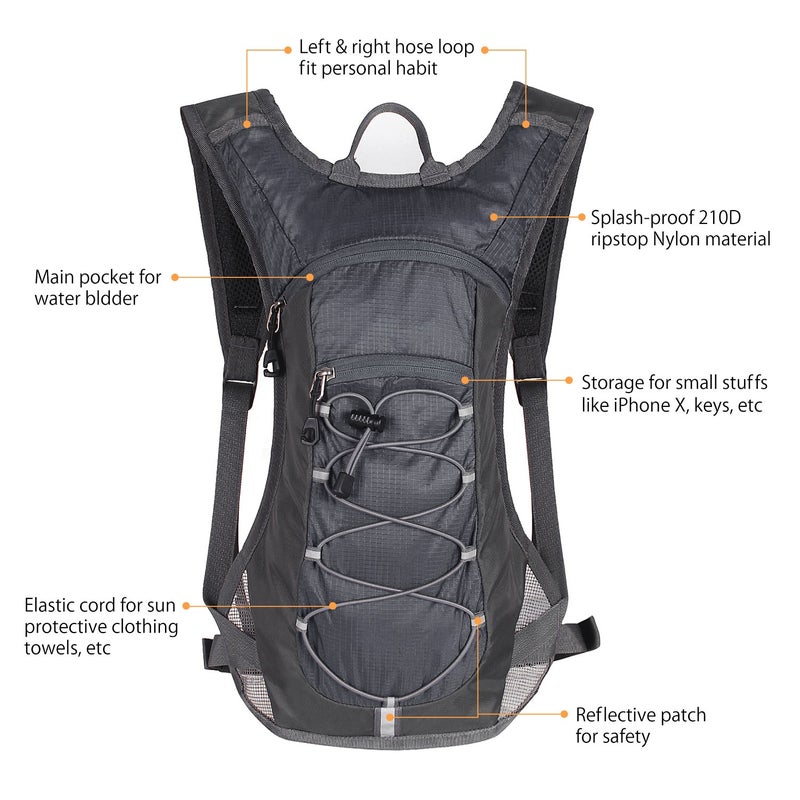Unigear Hydration Pack Backpack with 70 oz 2L Water Bladder for Running, Hiking, Cycling, Climbing, Camping, Biking (Gray) - Image 2